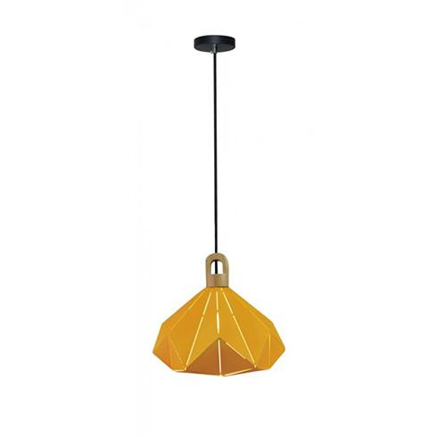 Pastel Wood modern csillár (E27)- 1 égős- világos pasztell fabevonattal sárga prizmával
