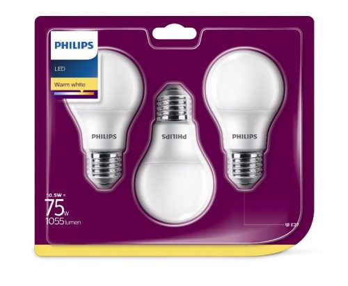 Philips E27 LED 10,5W 1055lm 2700K-75W izzó helyett, 3 darab/csomag