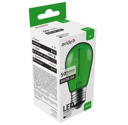 Avide Dekor LED Filament fényforrás 1W E27 Zöld